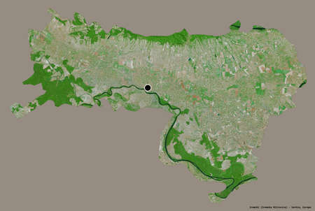 Shape of Sremski, district of Serbia, with its capital isolated on a solid color background....