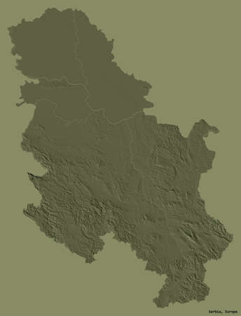 Shape of Serbia with its capital isolated on a solid color background. Colored elevation map. 3D renderingの写真素材