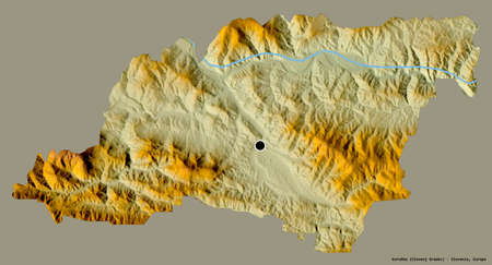 Shape of KoroÅ¡ka, statistical region of Slovenia, with its capital isolated on a solid color...