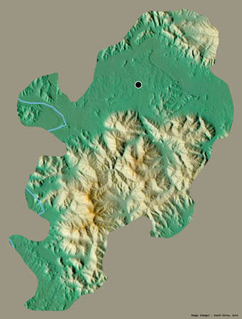 Shape of Daegu, metropolitan city of South Korea, with its capital isolated on a solid color...