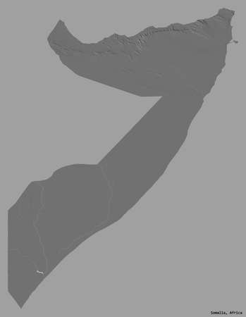 Shape of Somalia with its capital isolated on a solid color background. Bilevel elevation map. 3D renderingの写真素材