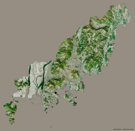 Shape of Busan, metropolitan city of South Korea, with its capital isolated on a solid color...
