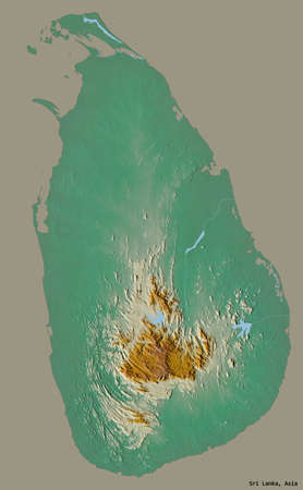 Shape of Sri Lanka with its capital isolated on a solid color background. Topographic relief map. 3D renderingの写真素材