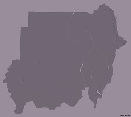 Shape of Sudan with its capital isolated on a solid color background. Colored elevation map. 3D renderingの写真素材