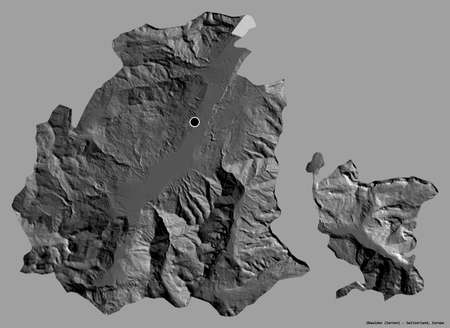 Shape of Obwalden, canton of Switzerland, with its capital isolated on a solid color background. Bilevel elevation map. 3D renderingの写真素材