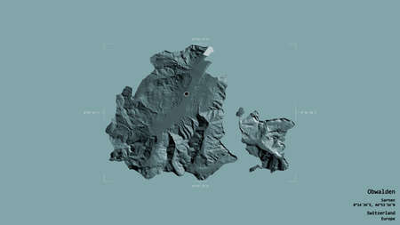 Area of Obwalden, canton of Switzerland, isolated on a solid background in a georeferenced bounding...
