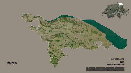 Shape of Thurgau, canton of Switzerland, with its capital isolated on solid background. Distance...