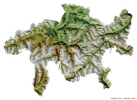 Shape of GraubÃ¼nden, canton of Switzerland, with its capital isolated on white background....