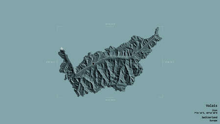 Area of Valais, canton of Switzerland, isolated on a solid background in a georeferenced bounding...
