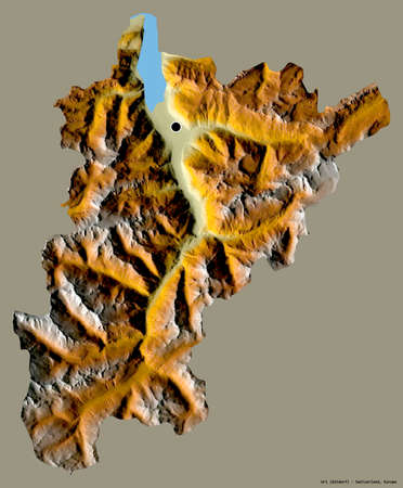 Shape of Uri, canton of Switzerland, with its capital isolated on a solid color background....