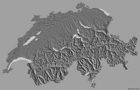 Shape of Switzerland with its capital isolated on a solid color background. Bilevel elevation map....