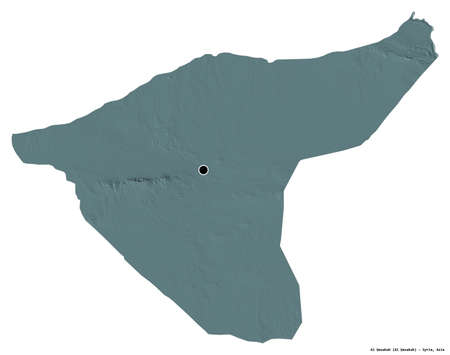 Shape of Al á¸¤asakah, province of Syria, with its capital isolated on white background. Colored elevation map. 3D renderingの写真素材