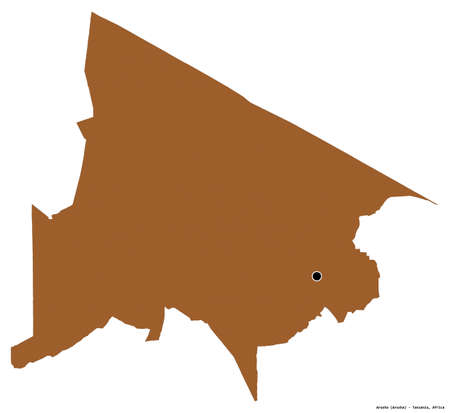 Shape of Arusha, region of Tanzania, with its capital isolated on white background. Composition of patterned textures. 3D renderingの写真素材