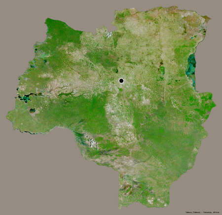 Shape of Tabora, region of Tanzania, with its capital isolated on a solid color background. Satellite imagery. 3D renderingの写真素材