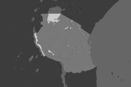 Shape of Tanzania separated by the desaturation of neighboring areas. Bilevel elevation map. 3D renderingの写真素材