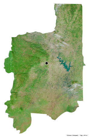 Shape of Plateaux, region of Togo, with its capital isolated on white background. Satellite imagery. 3D renderingの写真素材