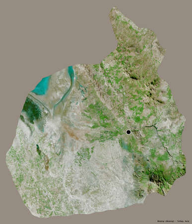 Shape of Aksaray, province of Turkey, with its capital isolated on a solid color background. Satellite imagery. 3D renderingの写真素材
