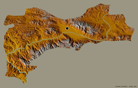 Shape of Erzincan, province of Turkey, with its capital isolated on a solid color background. Topographic relief map. 3D renderingの写真素材