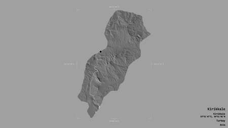 Area of Kirikkale, province of Turkey, isolated on a solid background in a georeferenced bounding box. Labels. Bilevel elevation map. 3D renderingの写真素材