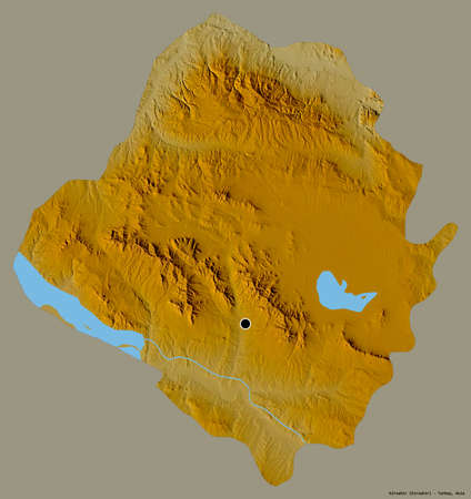 Shape of Kirsehir, province of Turkey, with its capital isolated on a solid color background. Topographic relief map. 3D renderingの写真素材