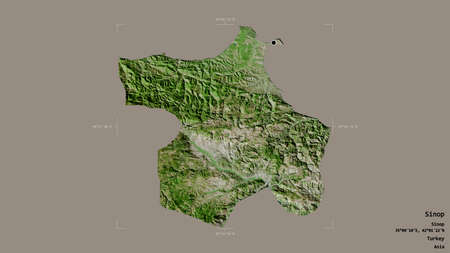 Area of Sinop, province of Turkey, isolated on a solid background in a georeferenced bounding box....