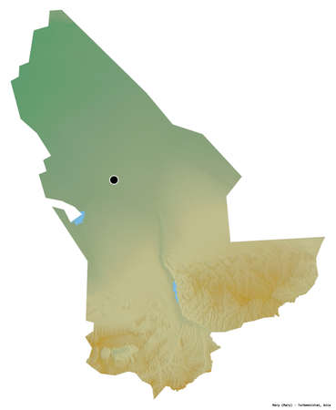 Shape of Mary, province of Turkmenistan, with its capital isolated on white background. Topographic relief map. 3D renderingの写真素材