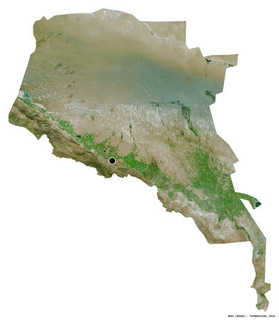 Shape of Ahal, province of Turkmenistan, with its capital isolated on white background. Satellite imagery. 3D renderingの写真素材