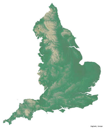 Shape of England with its capital isolated on white background. Topographic relief map. 3D renderingの写真素材