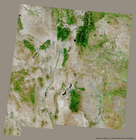 Shape of New Mexico, state of Mainland United States, with its capital isolated on a solid color background. Satellite imagery. 3D renderingの写真素材