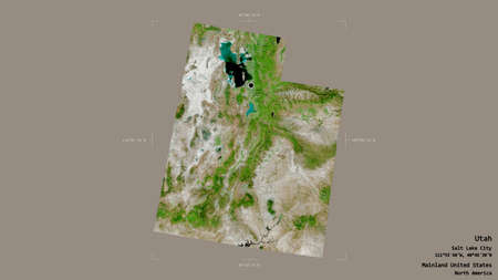 Area of Utah, state of Mainland United States, isolated on a solid background in a georeferenced...
