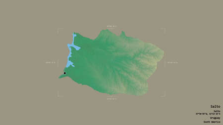 Area of Salto, department of Uruguay, isolated on a solid background in a georeferenced bounding...