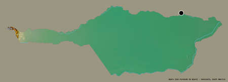 Shape of Apure, state of Venezuela, with its capital isolated on a solid color background. Topographic relief map. 3D renderingの写真素材