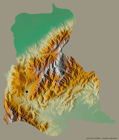 Shape of TÃ¡chira, state of Venezuela, with its capital isolated on a solid color background....