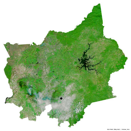 Shape of BÃ¬nh PhÆ°á»c, province of Vietnam, with its capital isolated on white background. Satellite imagery. 3D renderingの写真素材