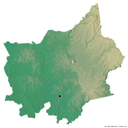 Shape of BÃ¬nh PhÆ°á»c, province of Vietnam, with its capital isolated on white background. Topographic relief map. 3D renderingの写真素材