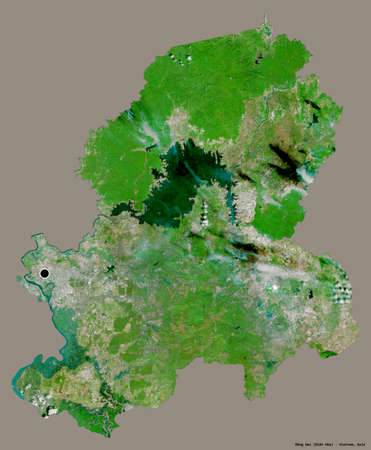 Shape of Äá»ng Nai, province of Vietnam, with its capital isolated on a solid color background. Satellite imagery. 3D renderingの写真素材