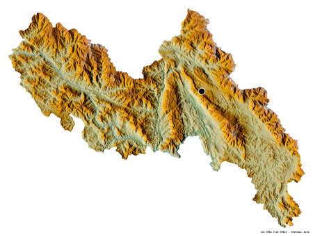 Shape of Lai ChÃ¢u, province of Vietnam, with its capital isolated on white background. Topographic relief map. 3D renderingの写真素材