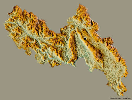 Shape of Lai ChÃ¢u, province of Vietnam, with its capital isolated on a solid color background. Topographic relief map. 3D renderingの写真素材