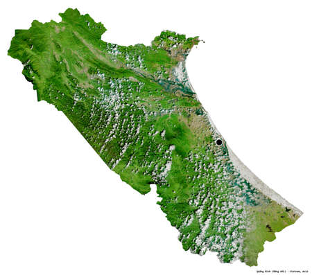 Shape of Quáº£ng BÃ¬nh, province of Vietnam, with its capital isolated on white background. Satellite imagery. 3D renderingの写真素材