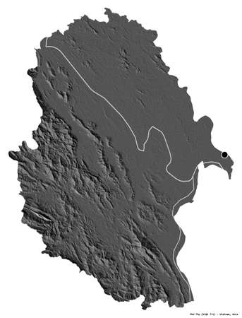 Shape of PhÃº Thá», province of Vietnam, with its capital isolated on white background. Bilevel elevation map. 3D renderingの写真素材