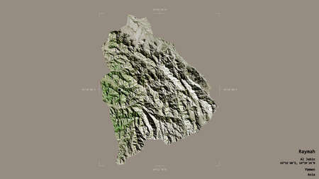 Area of Raymah, governorate of Yemen, isolated on a solid background in a georeferenced bounding...