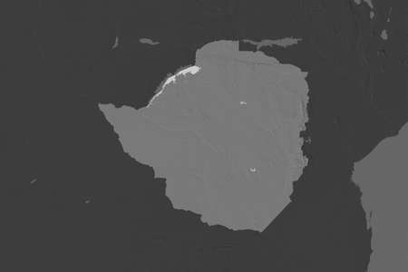 Shape of Zimbabwe separated by the desaturation of neighboring areas. Bilevel elevation map. 3D renderingの写真素材