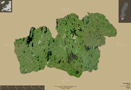 Kronoberg, county of Sweden. Sentinel-2 satellite imagery. Shape isolated on solid background with...