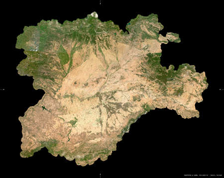 Castilla y Leon, autonomous community of Spain. Sentinel-2 satellite imagery. Shape isolated on...