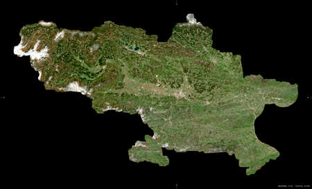 Savinjska, statistical region of Slovenia. Sentinel-2 satellite imagery. Shape isolated on black....