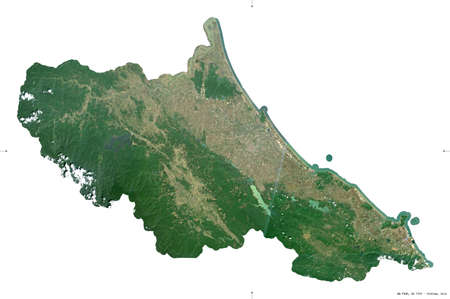 Ha Tinh, province of Vietnam. Sentinel-2 satellite imagery. Shape isolated on white. Description,...