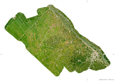 Can Tho, city|municipality|thanh pho of Vietnam. Sentinel-2 satellite imagery. Shape isolated on white. Description, location of the capital. Contains modified Copernicus Sentinel dataの写真素材