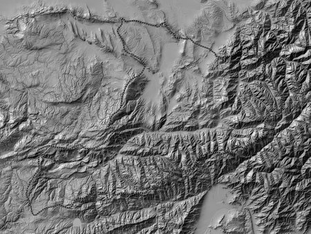 Baghlan, province of Afghanistan. Bilevel elevation map with lakes and rivers