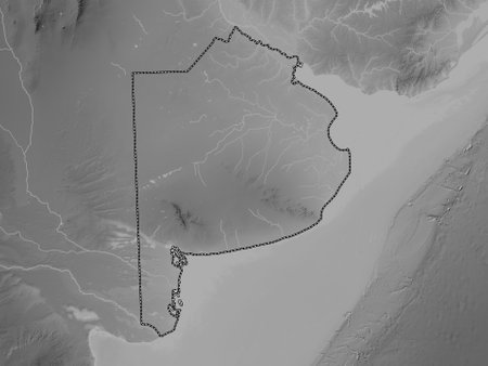 Buenos Aires, province of Argentina. Grayscale elevation map with lakes and riversの写真素材