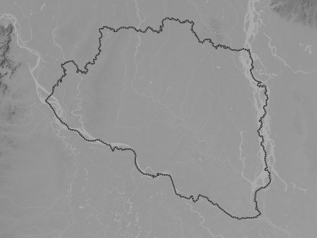 Rajshahi, division of Bangladesh. Grayscale elevation map with lakes and riversの写真素材